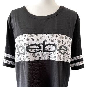 Bebe Sport logo jersey paisley print mesh tee 1X